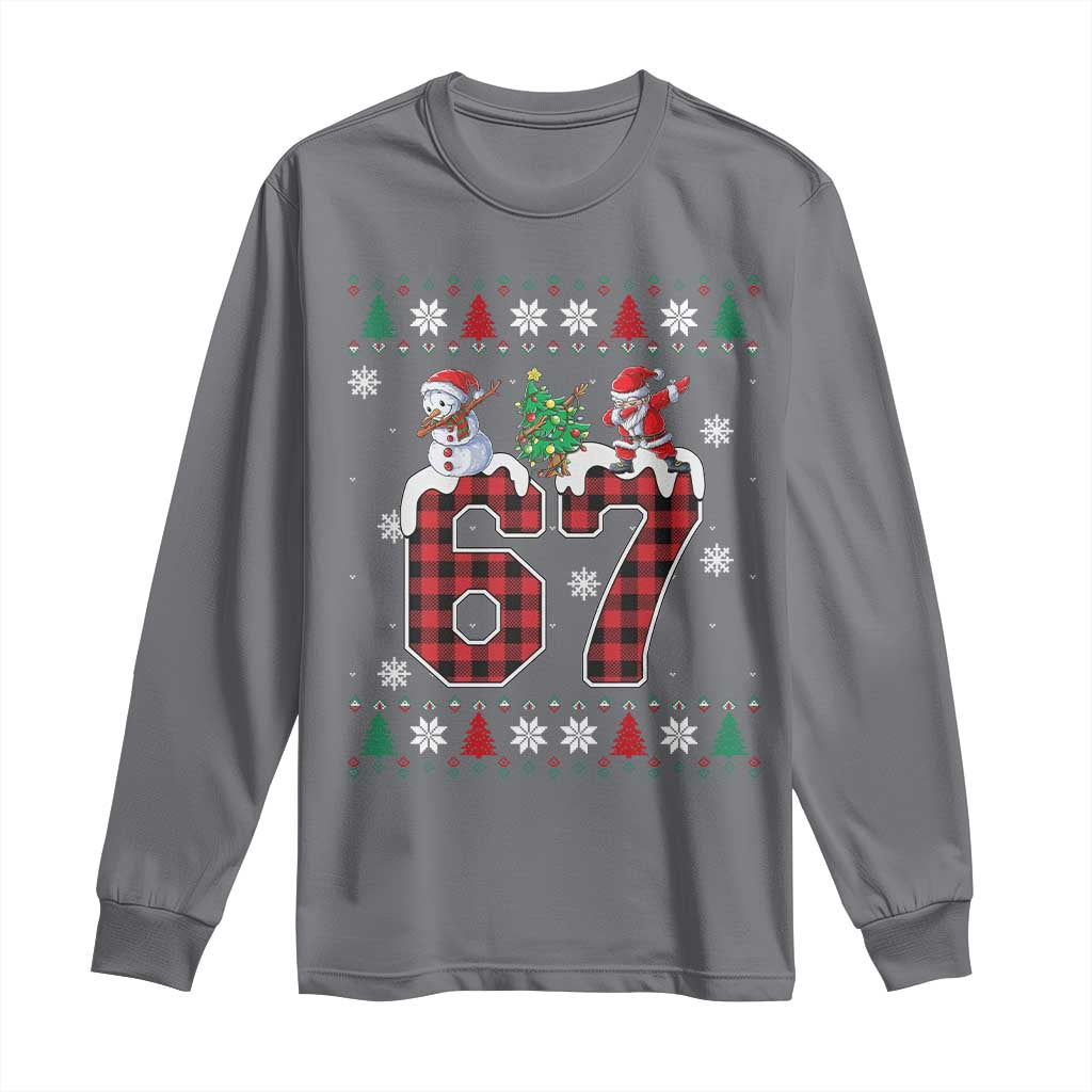 Six Seven Meme Snowman Santa Dab Long Sleeve Shirt Funny Christmas Ugly Sweater Gift TS12 Charcoal Print Your Wear