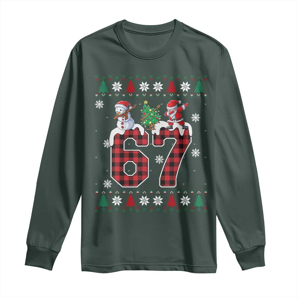 Six Seven Meme Snowman Santa Dab Long Sleeve Shirt Funny Christmas Ugly Sweater Gift TS12 Dark Forest Green Print Your Wear