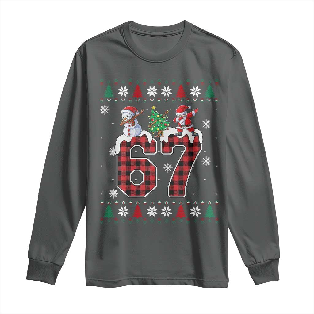 Six Seven Meme Snowman Santa Dab Long Sleeve Shirt Funny Christmas Ugly Sweater Gift TS12 Dark Heather Print Your Wear