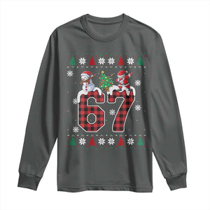 Six Seven Meme Snowman Santa Dab Long Sleeve Shirt Funny Christmas Ugly Sweater Gift TS12 Dark Heather Print Your Wear