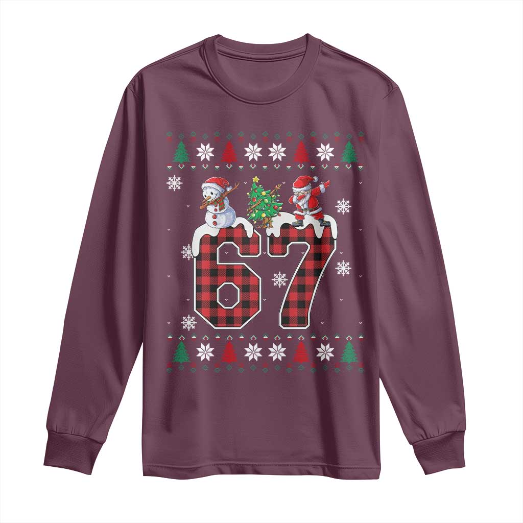 Six Seven Meme Snowman Santa Dab Long Sleeve Shirt Funny Christmas Ugly Sweater Gift TS12 Maroon Print Your Wear
