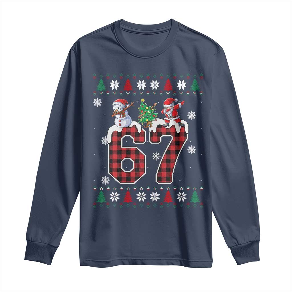 Six Seven Meme Snowman Santa Dab Long Sleeve Shirt Funny Christmas Ugly Sweater Gift TS12 Navy Print Your Wear