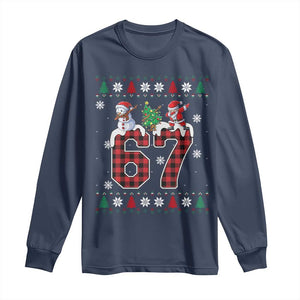 Six Seven Meme Snowman Santa Dab Long Sleeve Shirt Funny Christmas Ugly Sweater Gift TS12 Navy Print Your Wear