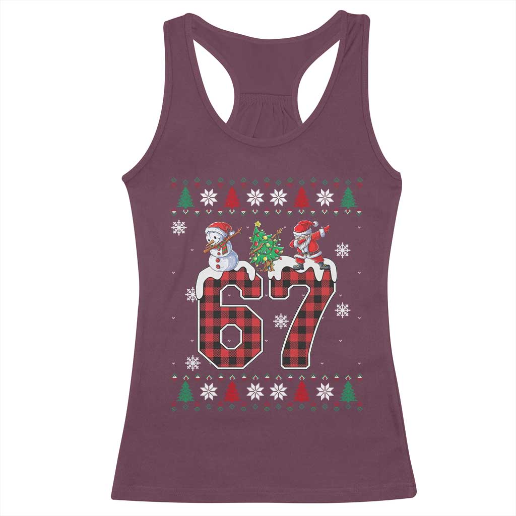 Six Seven Meme Snowman Santa Dab Racerback Tank Top Funny Christmas Ugly Sweater Gift TS12 Maroon Print Your Wear