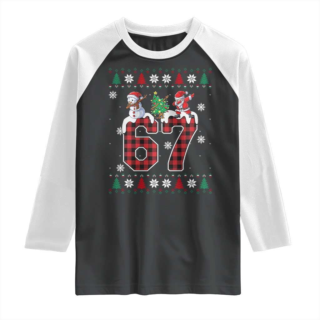 Six Seven Meme Snowman Santa Dab Raglan Shirt Funny Christmas Ugly Sweater Gift TS12 Black White Print Your Wear