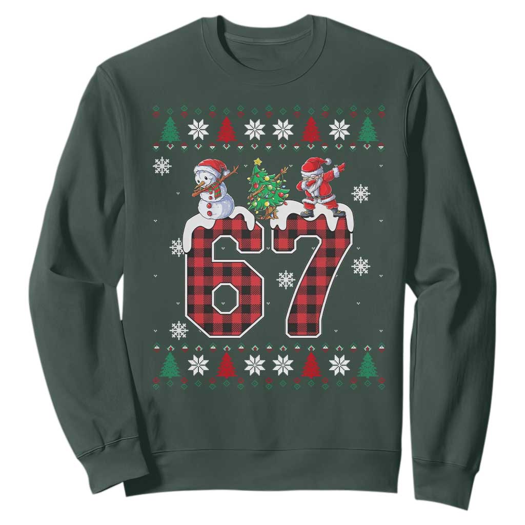 Six Seven Meme Snowman Santa Dab Sweatshirt Funny Christmas Ugly Sweater Gift TS12 Dark Forest Green Print Your Wear