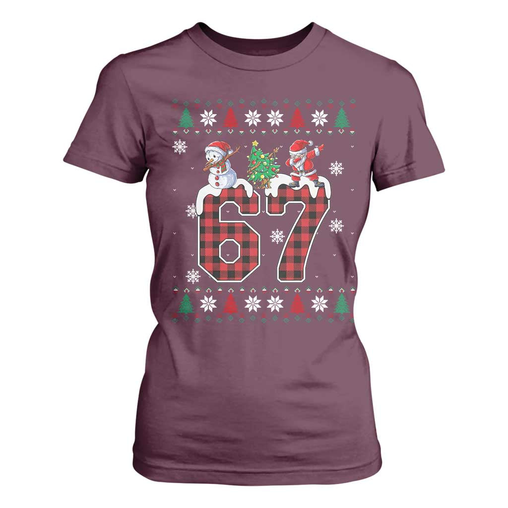 Six Seven Meme Snowman Santa Dab T Shirt For Women Funny Christmas Ugly Sweater Gift TS12 Maroon Print Your Wear