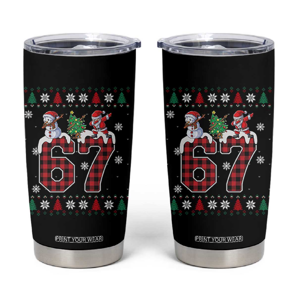 Six Seven Meme Snowman Santa Dab Tumbler Cup Funny Christmas Ugly Sweater Gift TS12 Black Print Your Wear