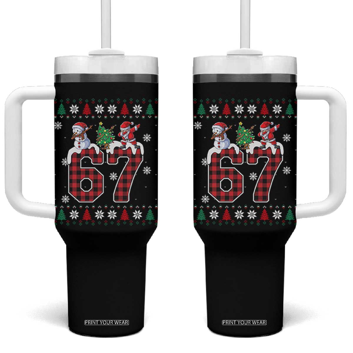 Six Seven Meme Snowman Santa Dab Tumbler With Handle Funny Christmas Ugly Sweater Gift TS12 One Size: 40 oz Black Print Your Wear