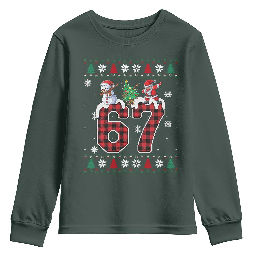 Six Seven Meme Snowman Santa Dab Youth Sweatshirt Funny Christmas Ugly Sweater Gift TS12 Dark Forest Green Print Your Wear