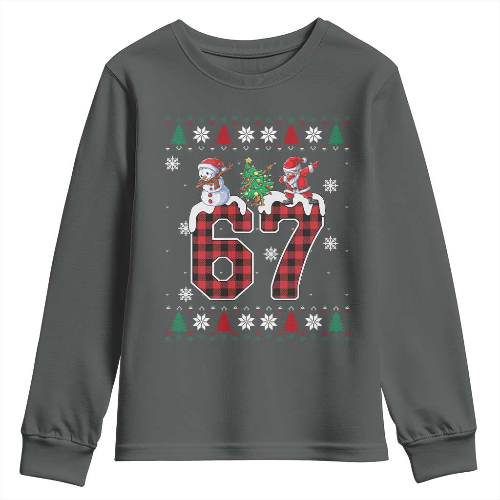 Six Seven Meme Snowman Santa Dab Youth Sweatshirt Funny Christmas Ugly Sweater Gift TS12 Dark Heather Print Your Wear