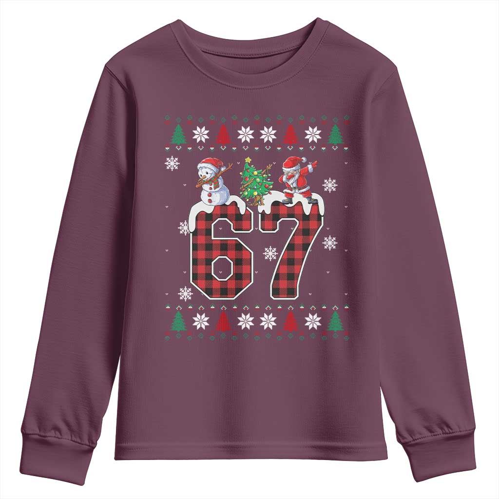 Six Seven Meme Snowman Santa Dab Youth Sweatshirt Funny Christmas Ugly Sweater Gift TS12 Maroon Print Your Wear