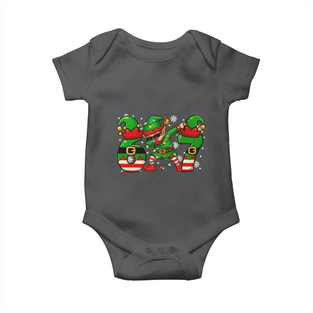 Funny Elf Dab Six Seven Meme Baby Onesie Christmas Trending 67 Gift TS12 Dark Heather Print Your Wear