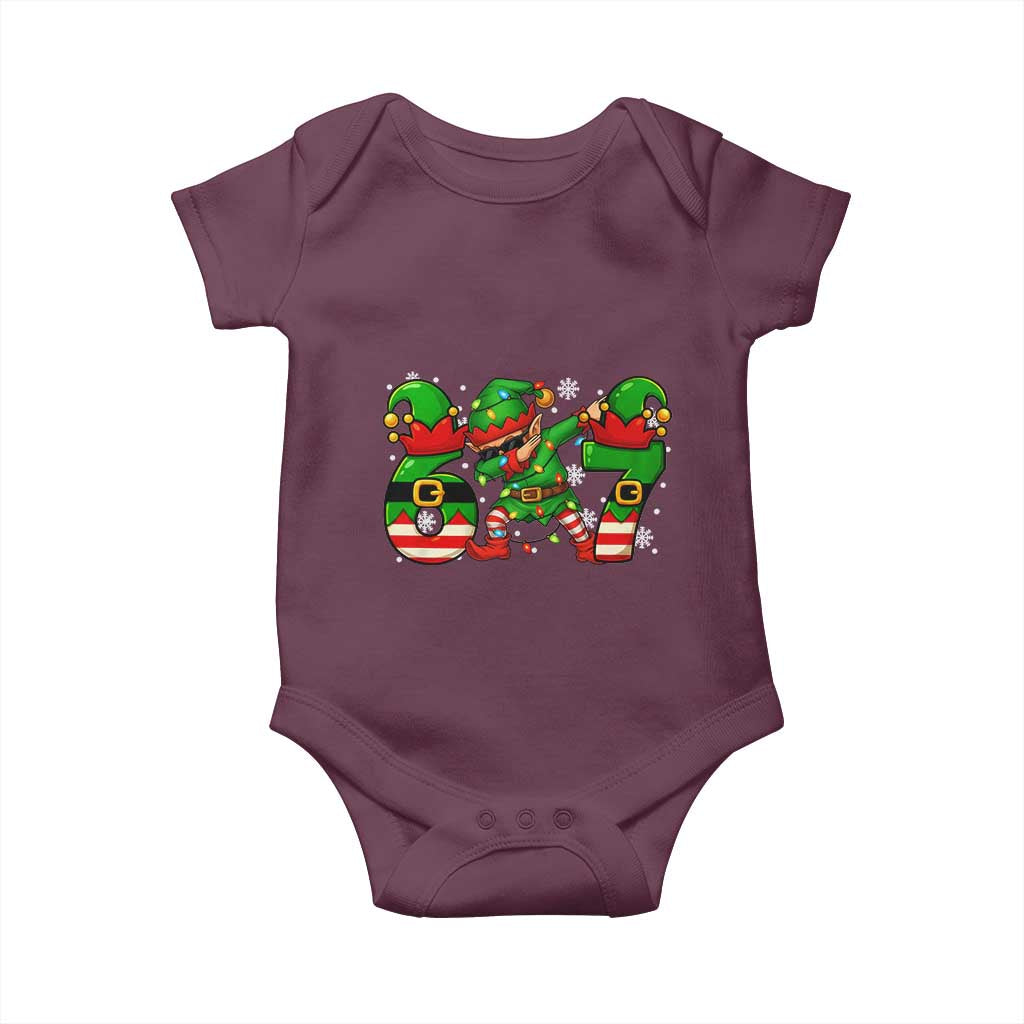 Funny Elf Dab Six Seven Meme Baby Onesie Christmas Trending 67 Gift TS12 Maroon Print Your Wear