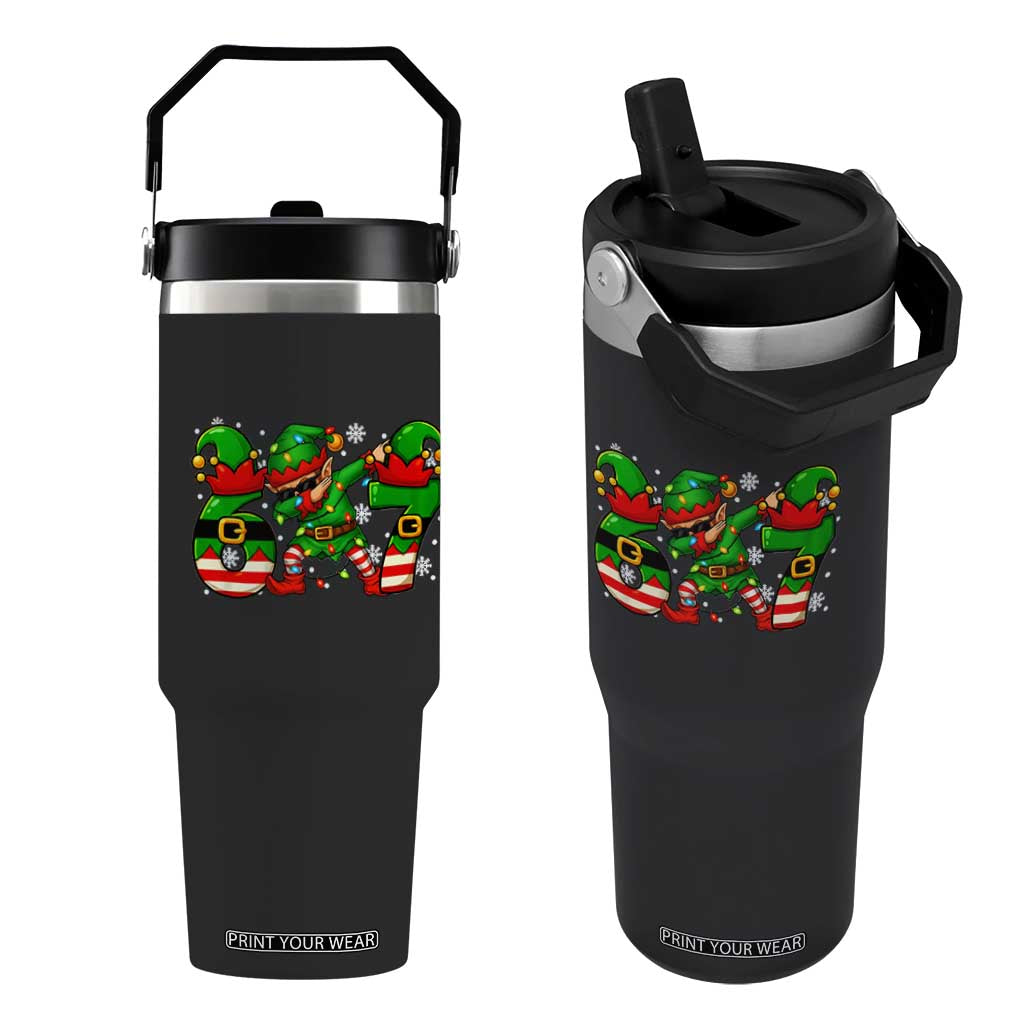 Funny Elf Dab Six Seven Meme Flip Straw Tumbler Christmas Trending 67 Gift TS12 One Size: 30 oz Black Print Your Wear