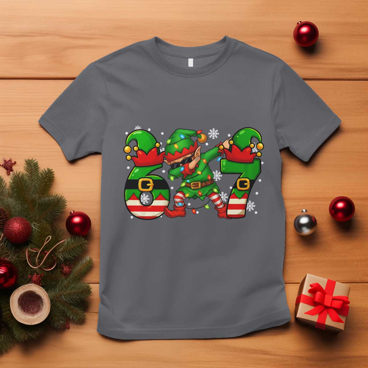 Funny Elf Dab Six Seven Meme T Shirt Christmas Trending 67 Gift TS12 Charcoal Print Your Wear