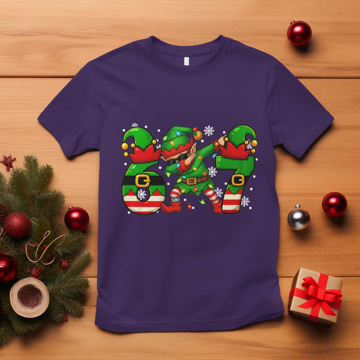 Funny Elf Dab Six Seven Meme T Shirt Christmas Trending 67 Gift TS12 Purple Print Your Wear