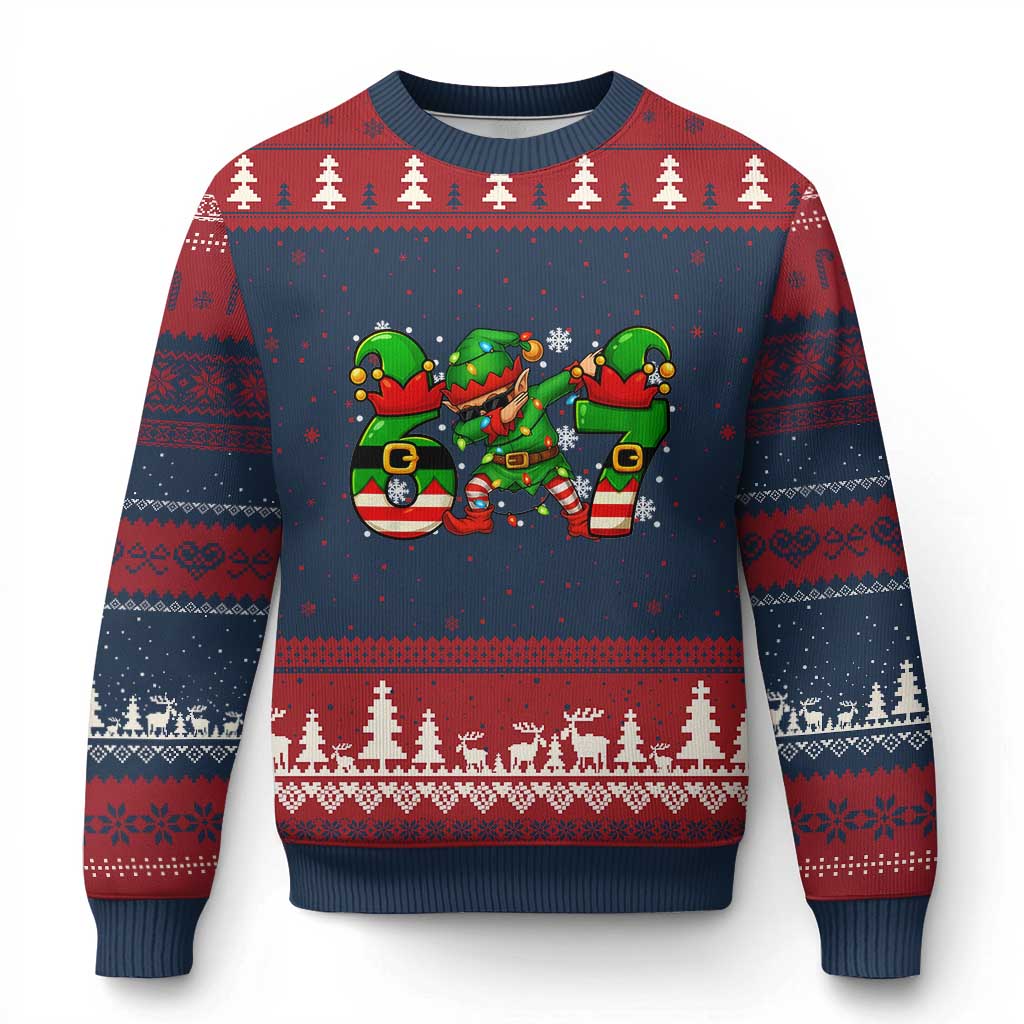 Funny Elf Dab Six Seven Meme Ugly Christmas Sweater Xmas Trending 67 Gift TS12 Navy Red Print Your Wear