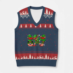 Funny Elf Dab Six Seven Meme V-Neck Knit Sweater Vest Xmas Trending 67 Gift TS12 Navy Red Print Your Wear