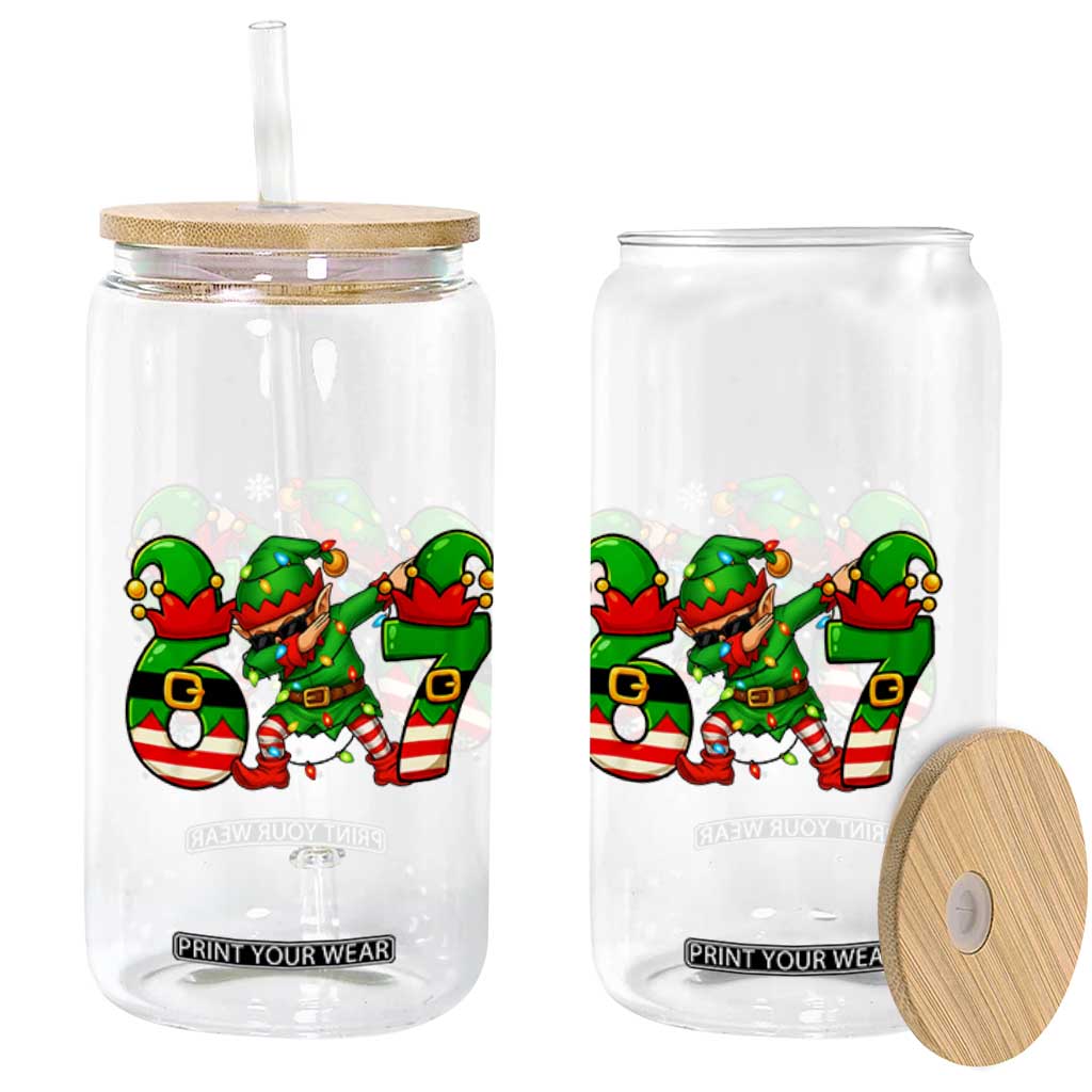 Funny Elf Dab Six Seven Meme Glass Can Christmas Trending 67 Gift TS12 Print Your Wear
