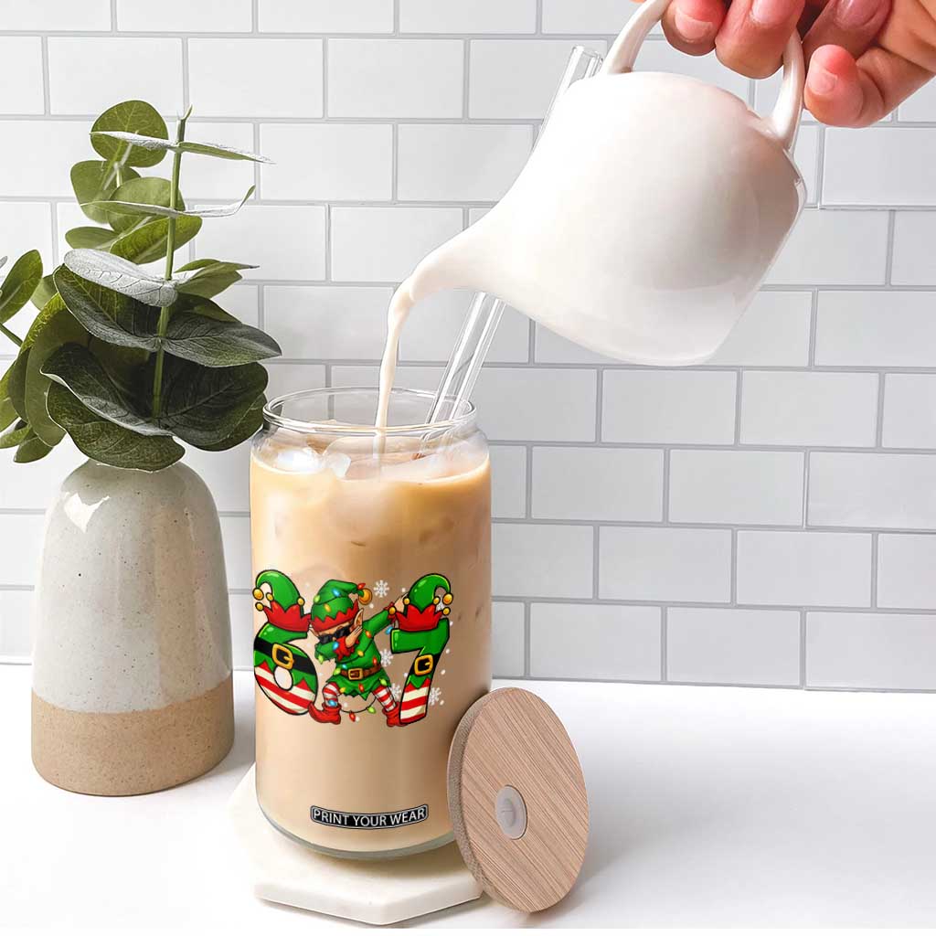 Funny Elf Dab Six Seven Meme Glass Can Christmas Trending 67 Gift TS12 Print Your Wear