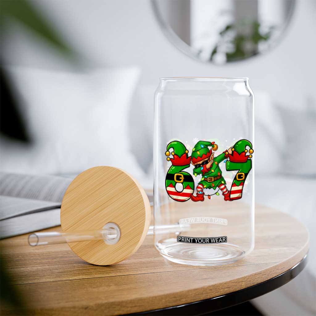 Funny Elf Dab Six Seven Meme Glass Can Christmas Trending 67 Gift TS12 Print Your Wear