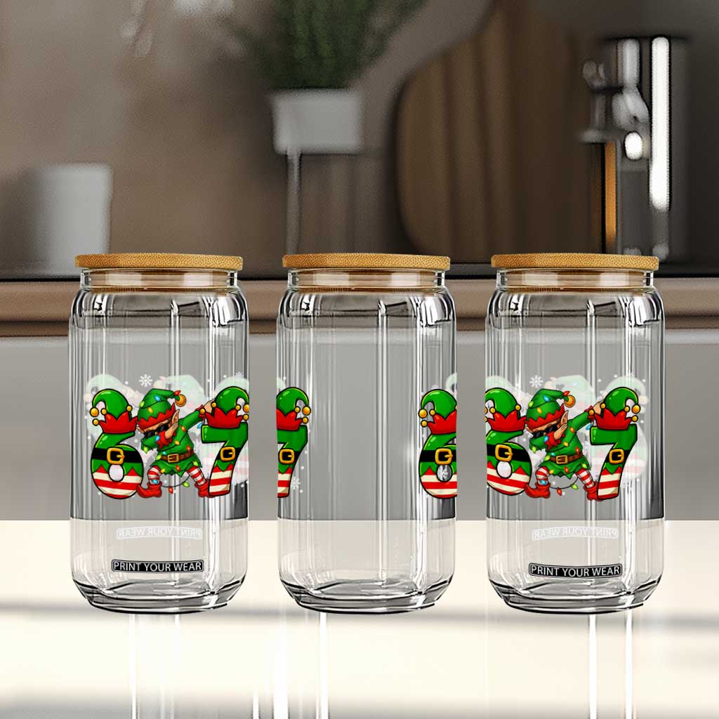 Funny Elf Dab Six Seven Meme Glass Can Christmas Trending 67 Gift TS12 Print Your Wear