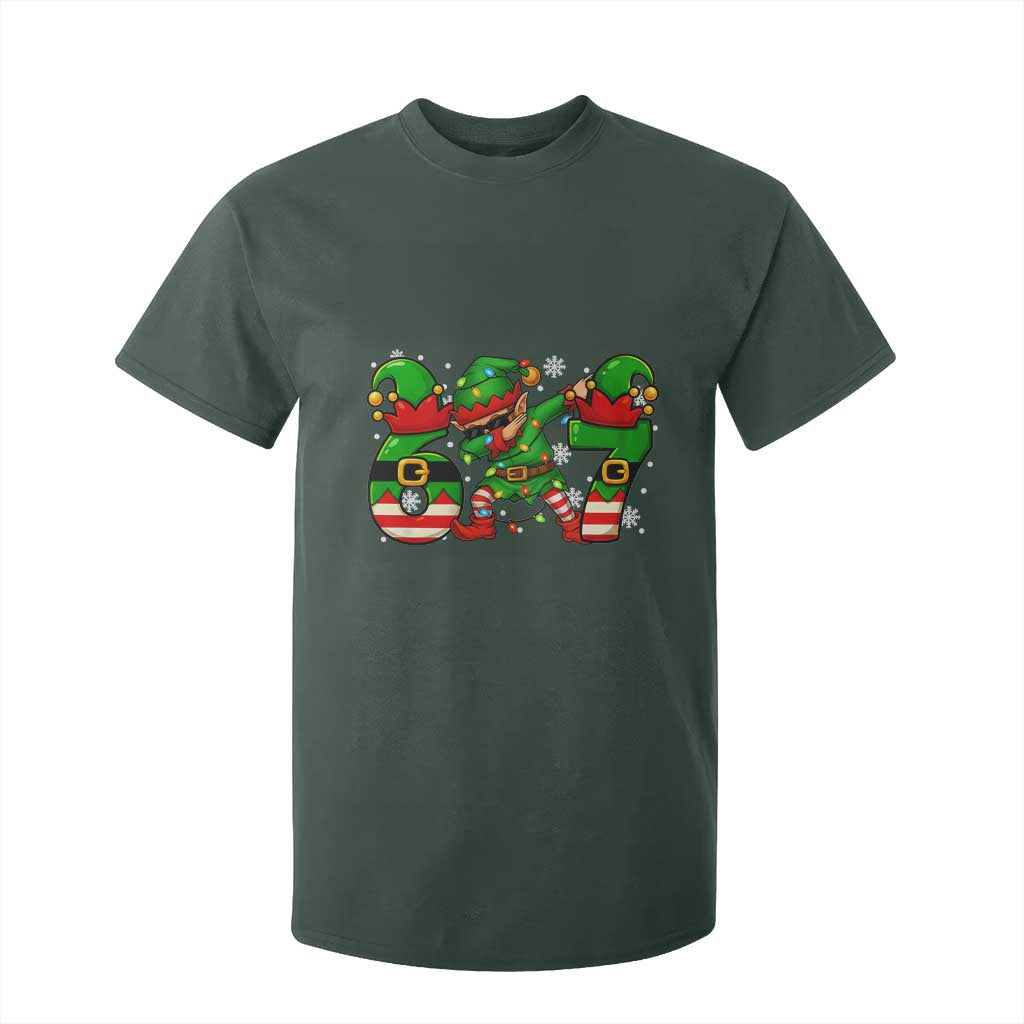 Funny Elf Dab Six Seven Meme T Shirt For Kid Christmas Trending 67 Gift TS12 Dark Forest Green Print Your Wear