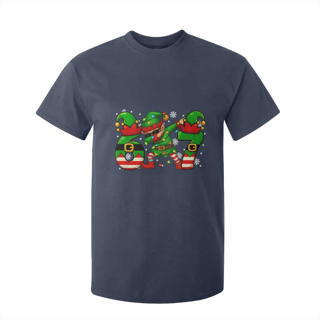 Funny Elf Dab Six Seven Meme T Shirt For Kid Christmas Trending 67 Gift TS12 Navy Print Your Wear