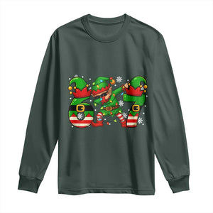 Funny Elf Dab Six Seven Meme Long Sleeve Shirt Christmas Trending 67 Gift TS12 Dark Forest Green Print Your Wear