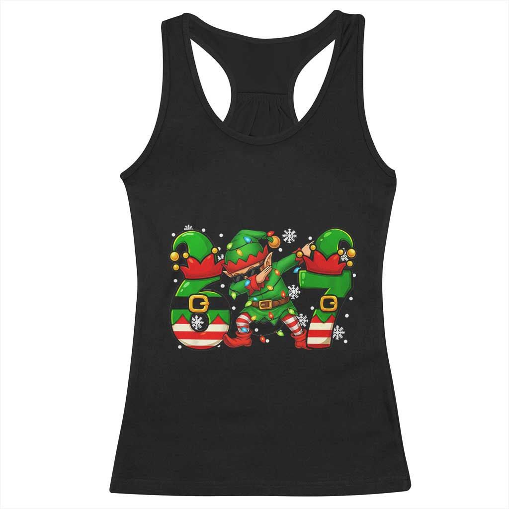 Funny Elf Dab Six Seven Meme Racerback Tank Top Christmas Trending 67 Gift TS12 Black Print Your Wear