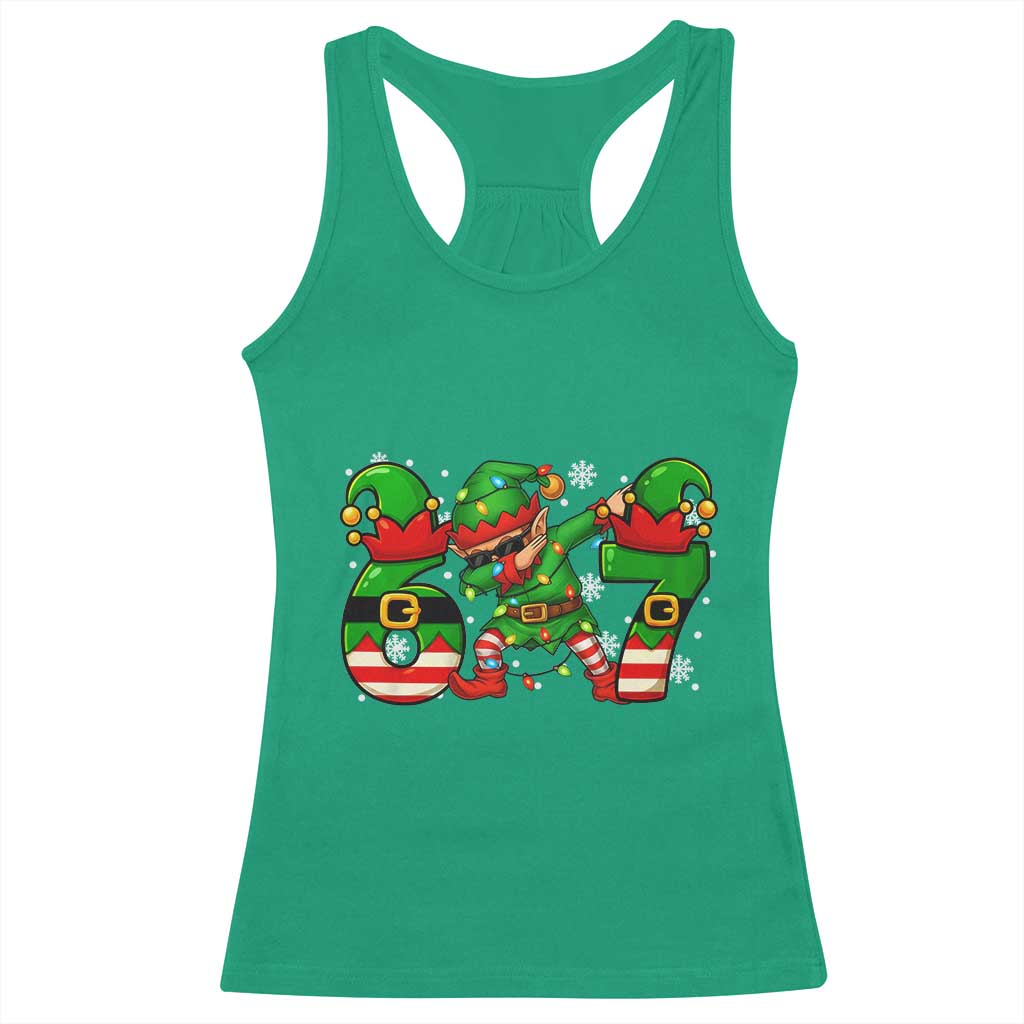 Funny Elf Dab Six Seven Meme Racerback Tank Top Christmas Trending 67 Gift TS12 Irish Green Print Your Wear