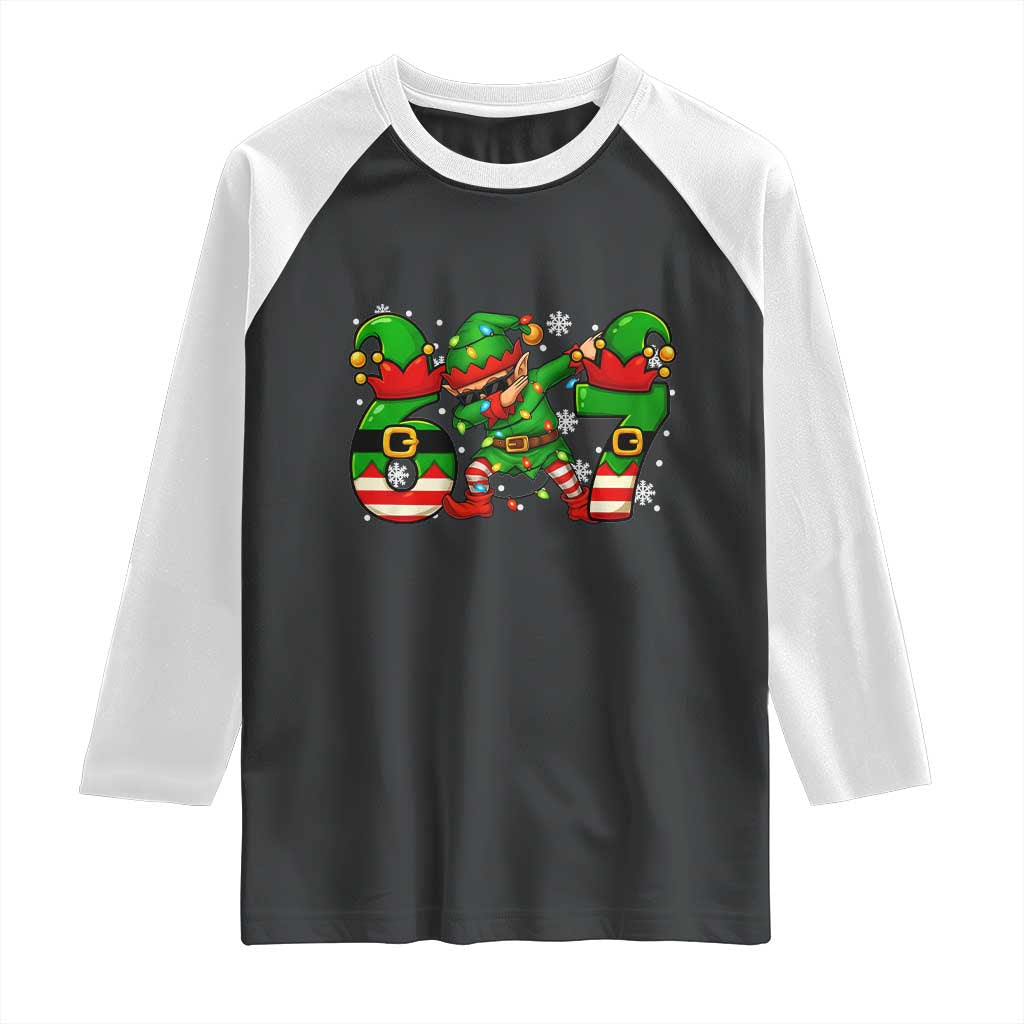 Funny Elf Dab Six Seven Meme Raglan Shirt Christmas Trending 67 Gift TS12 Black White Print Your Wear