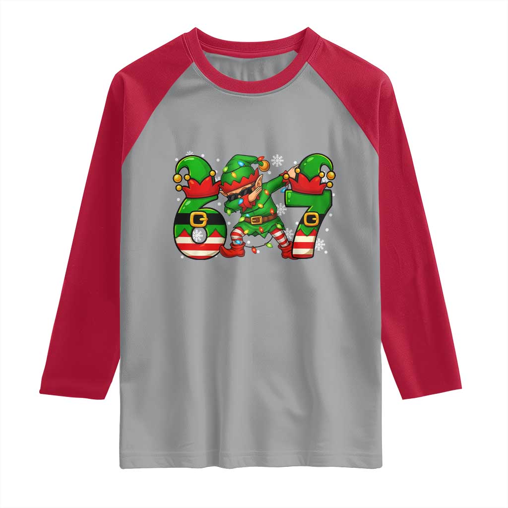 Funny Elf Dab Six Seven Meme Raglan Shirt Christmas Trending 67 Gift TS12 Sport Gray Red Print Your Wear