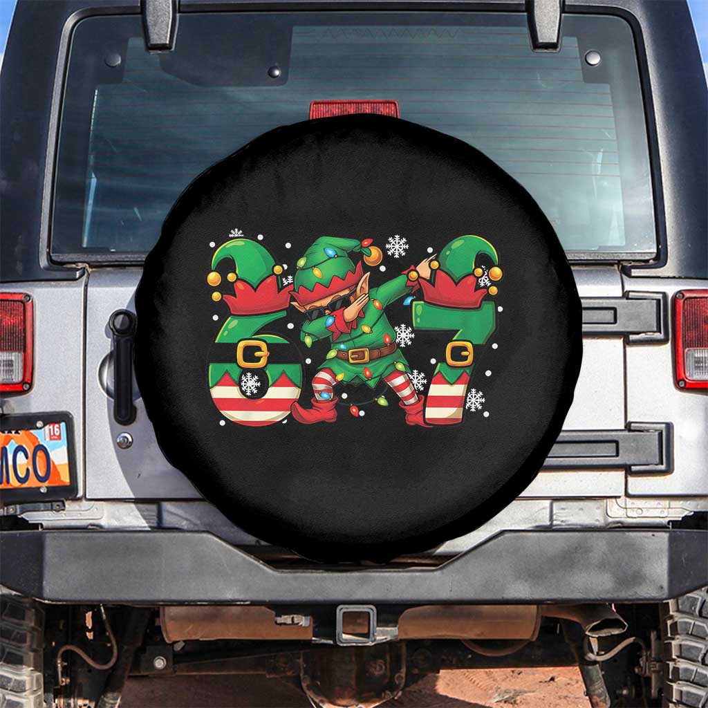 Funny Elf Dab Six Seven Meme Spare Tire Cover Christmas Trending 67 Gift TS12 No hole Black Print Your Wear