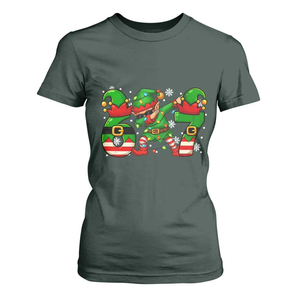 Funny Elf Dab Six Seven Meme T Shirt For Women Christmas Trending 67 Gift TS12 Dark Forest Green Print Your Wear