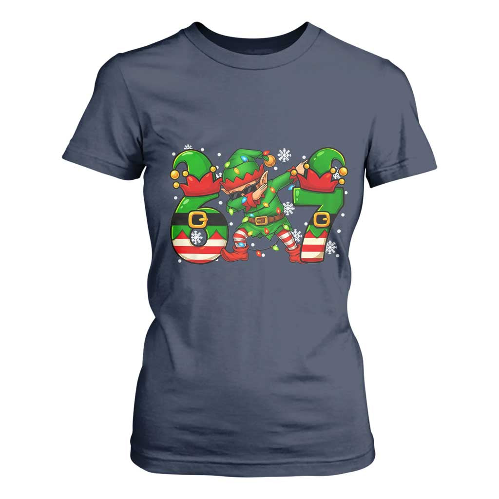 Funny Elf Dab Six Seven Meme T Shirt For Women Christmas Trending 67 Gift TS12 Navy Print Your Wear