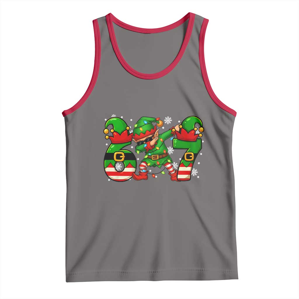 Funny Elf Dab Six Seven Meme Tank Top Christmas Trending 67 Gift TS12 Deep Heather Red Print Your Wear