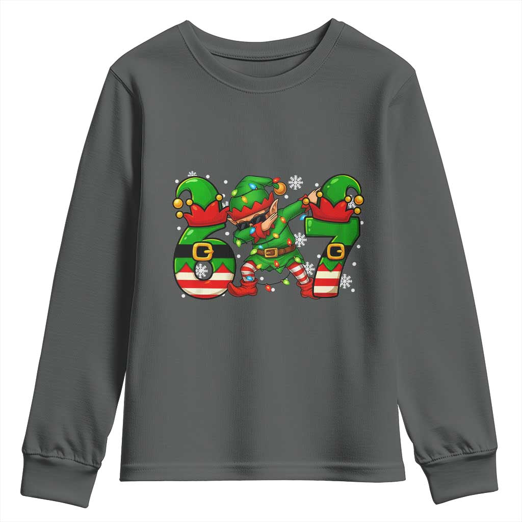 Funny Elf Dab Six Seven Meme Youth Sweatshirt Christmas Trending 67 Gift TS12 Dark Heather Print Your Wear