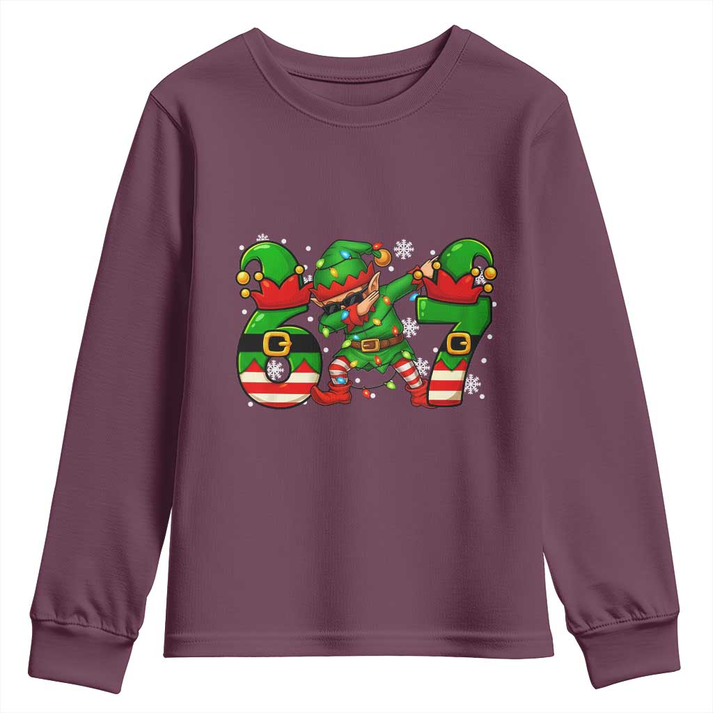 Funny Elf Dab Six Seven Meme Youth Sweatshirt Christmas Trending 67 Gift TS12 Maroon Print Your Wear