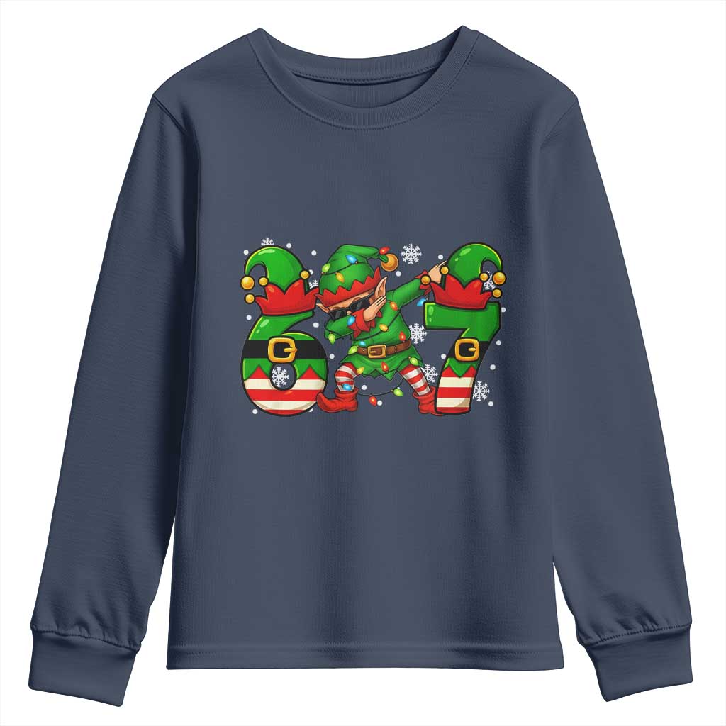Funny Elf Dab Six Seven Meme Youth Sweatshirt Christmas Trending 67 Gift TS12 Navy Print Your Wear