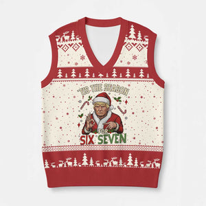 Funny Trump Patriotic Six Seven Meme V-Neck Knit Sweater Vest Tis The Season Xmas Gift TS12 Beige Red Print Your Wear