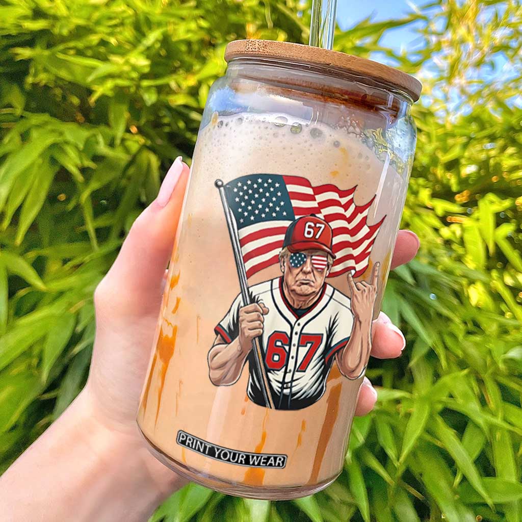 Funny Trump Patriotic 67 Meme Glass Can Six Seven Gen Alpha Slang Gift TS12 White Print Your Wear
