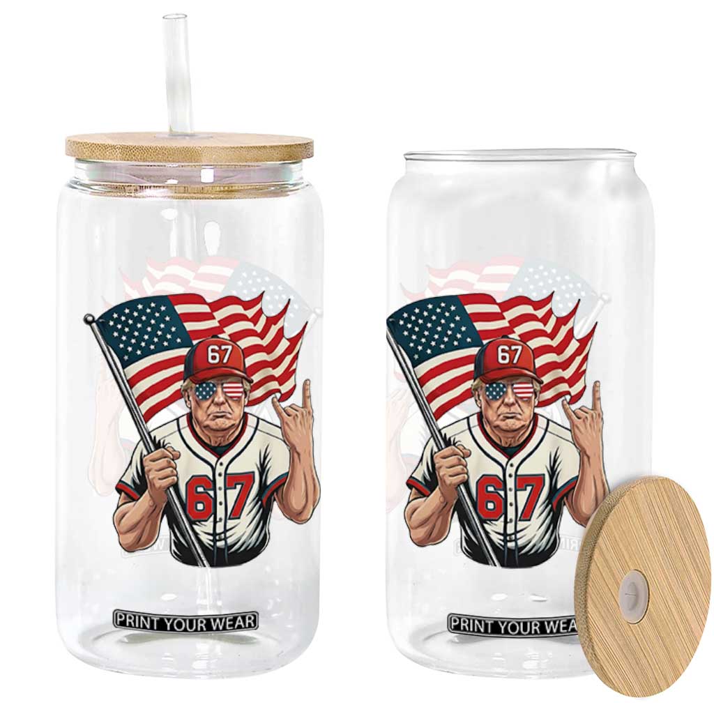 Funny Trump Patriotic 67 Meme Glass Can Six Seven Gen Alpha Slang Gift TS12 Print Your Wear