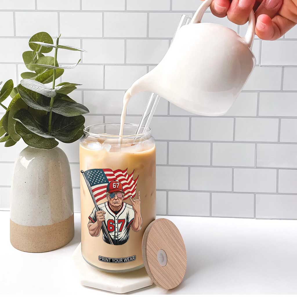 Funny Trump Patriotic 67 Meme Glass Can Six Seven Gen Alpha Slang Gift TS12 Print Your Wear
