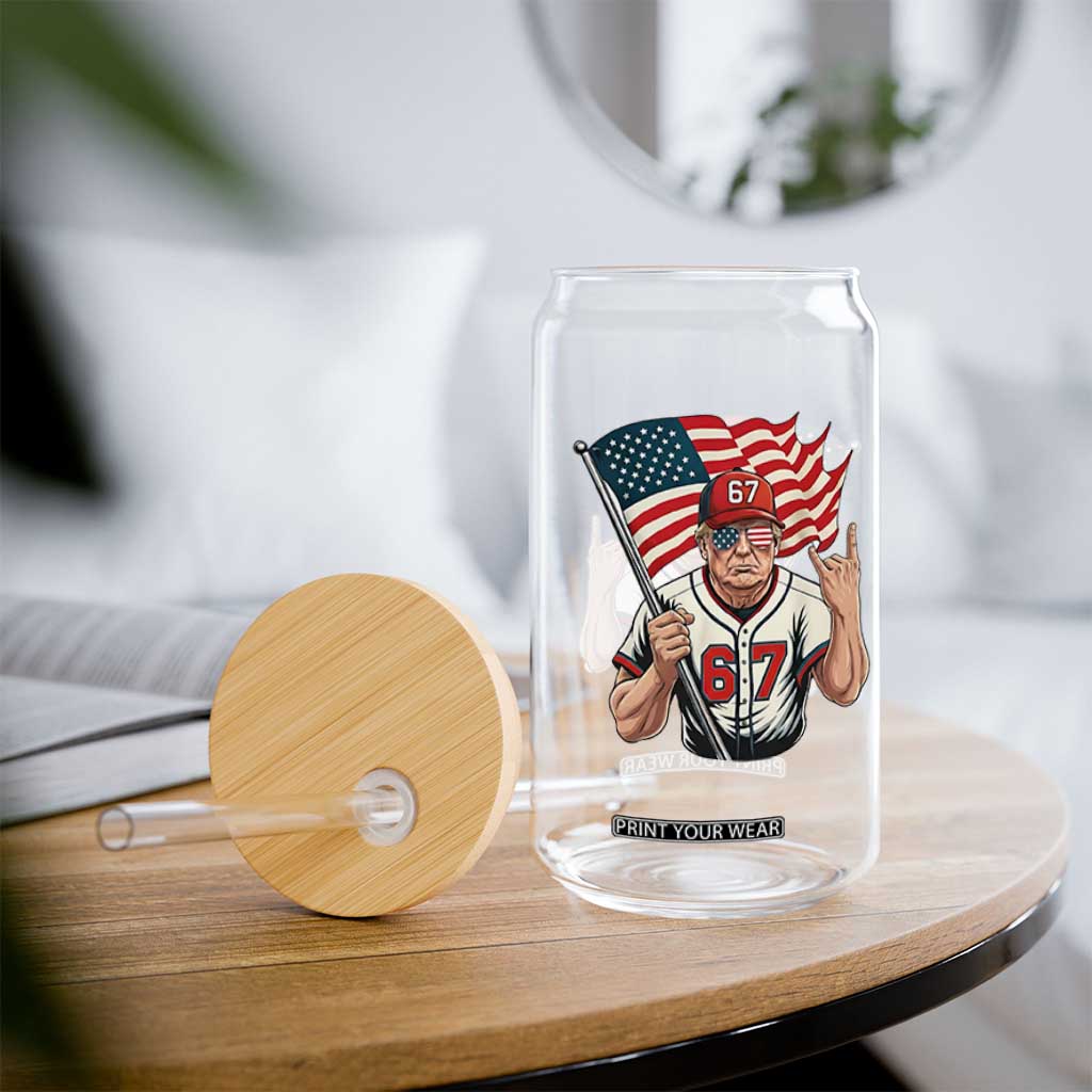 Funny Trump Patriotic 67 Meme Glass Can Six Seven Gen Alpha Slang Gift TS12 Print Your Wear