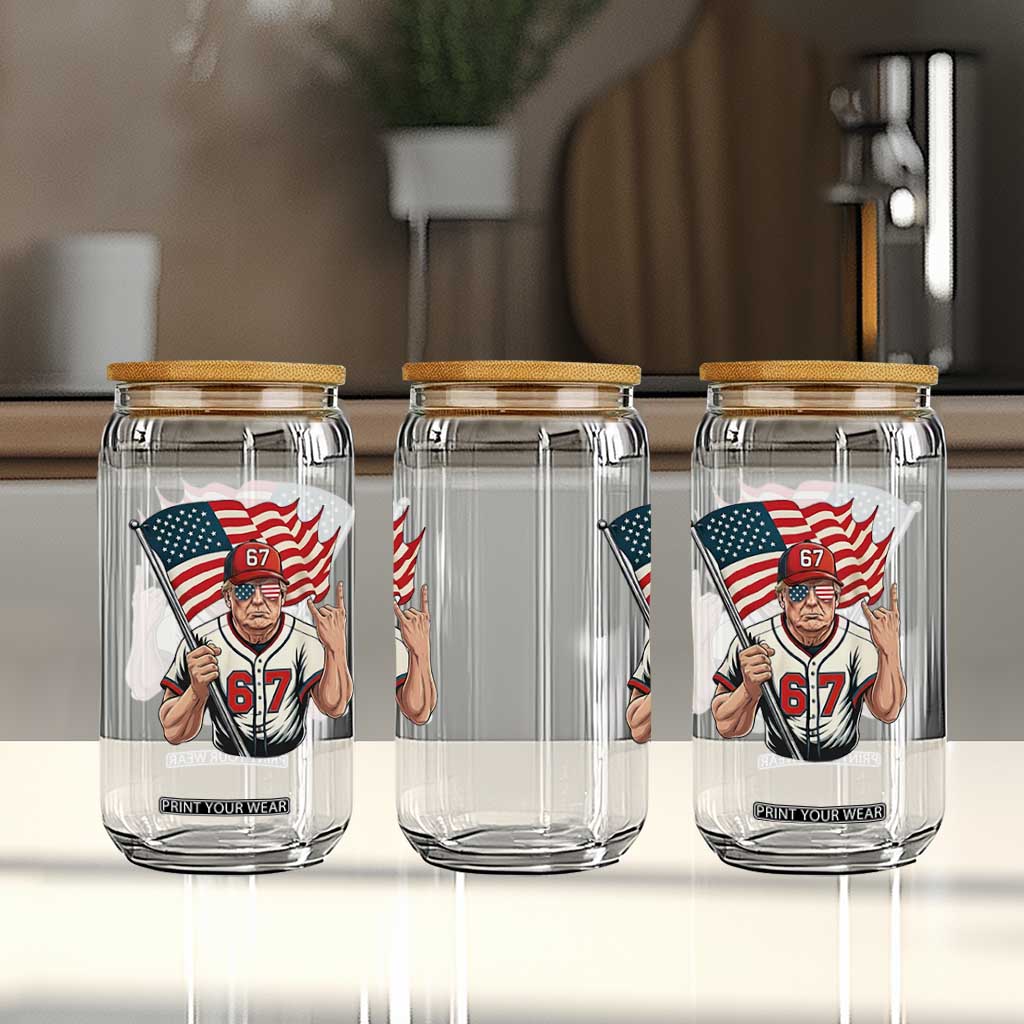 Funny Trump Patriotic 67 Meme Glass Can Six Seven Gen Alpha Slang Gift TS12 Print Your Wear