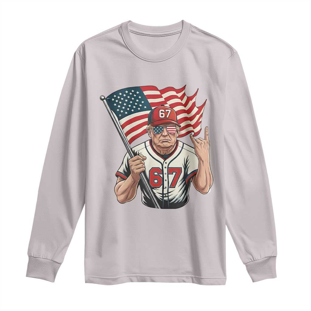 Funny Trump Patriotic 67 Meme Long Sleeve Shirt Six Seven Gen Alpha Slang Gift TS12 Ice Gray Print Your Wear