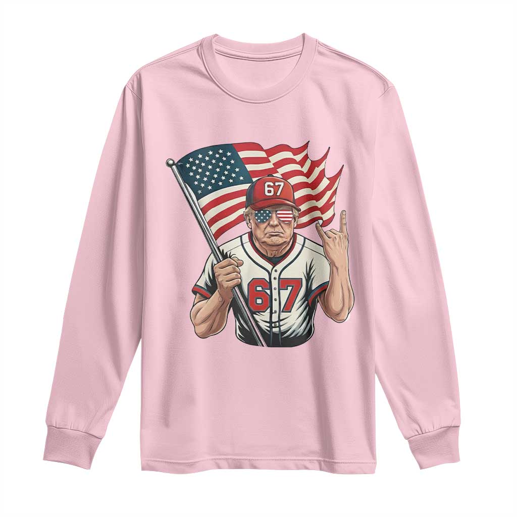 Funny Trump Patriotic 67 Meme Long Sleeve Shirt Six Seven Gen Alpha Slang Gift TS12 Light Pink Print Your Wear