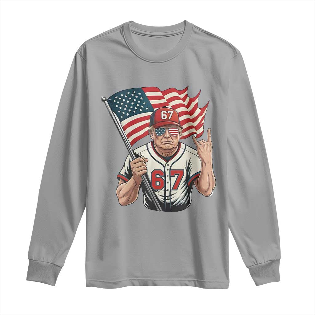 Funny Trump Patriotic 67 Meme Long Sleeve Shirt Six Seven Gen Alpha Slang Gift TS12 Sport Gray Print Your Wear